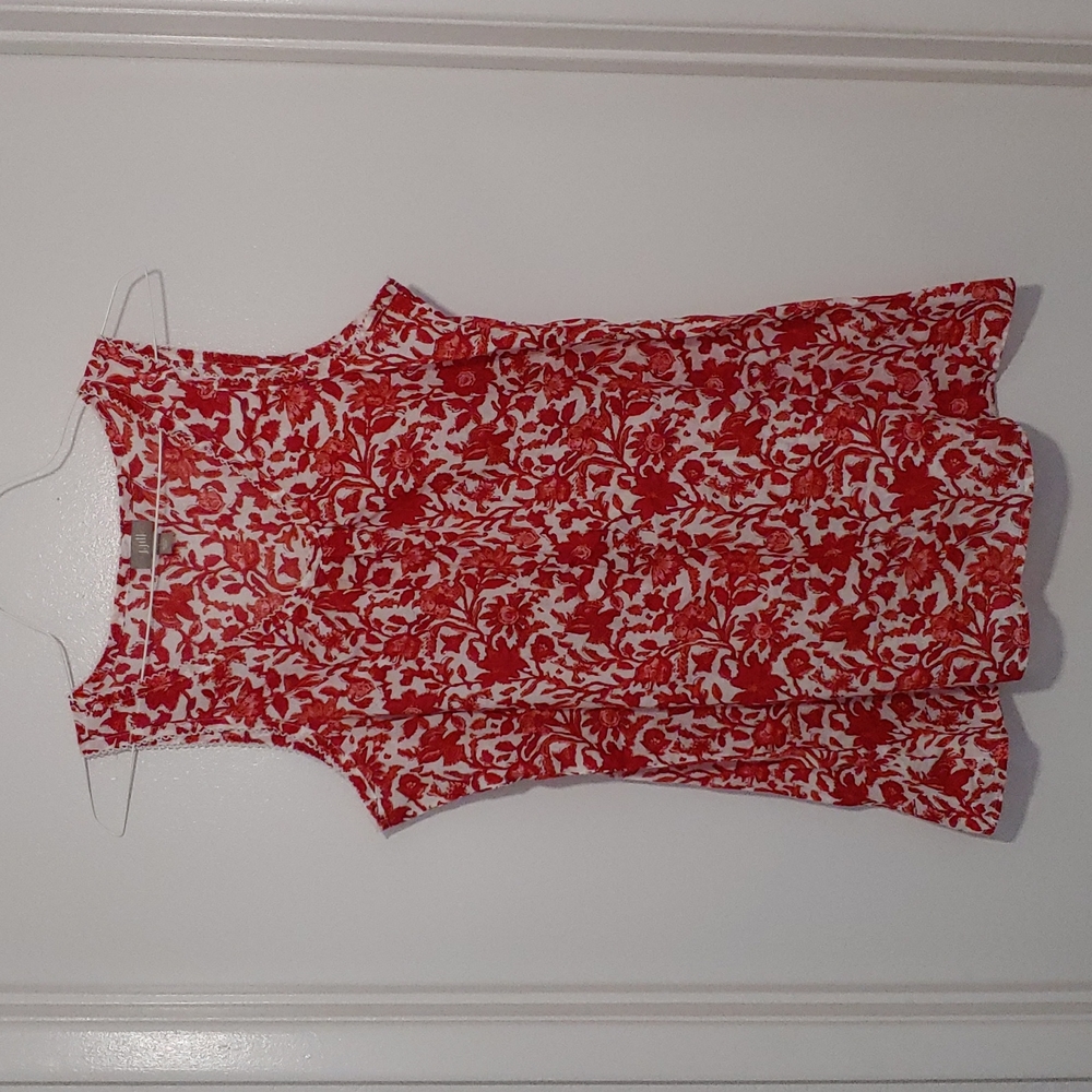 J. Jill, L, Red and White, Floral, Blouse